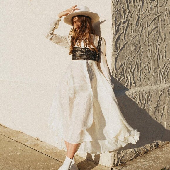 ISO Free People x Brenda Knight Leather Micro Vest Silk Midi Dress Set Size XS - Picture 1 of 3